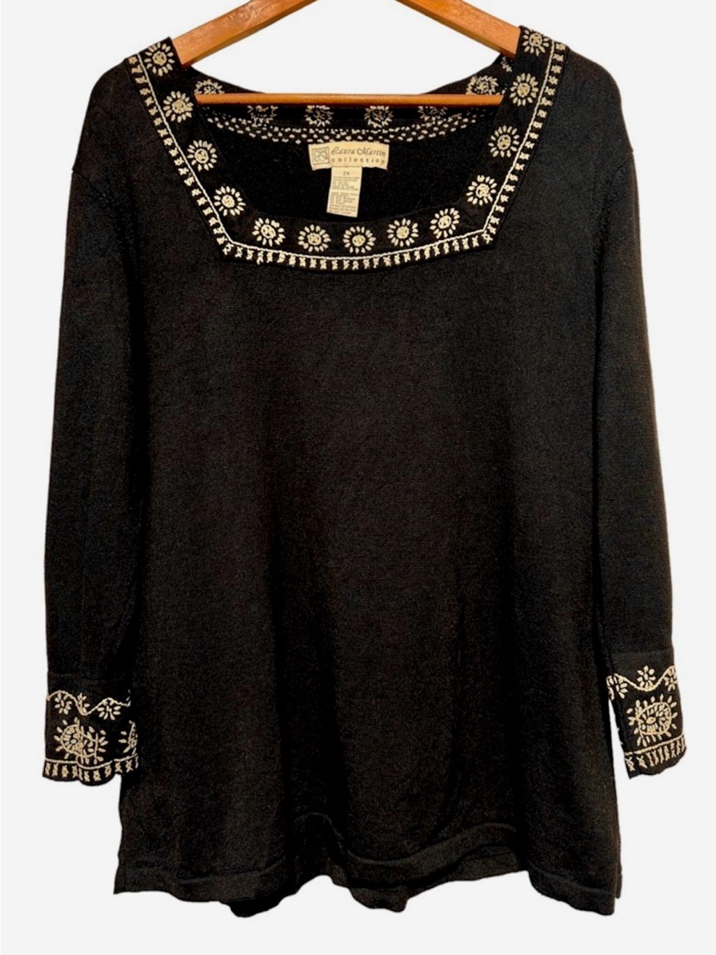 Laura Martin Embroidered Sweater 2x Boho Prairie Cottagecore Top